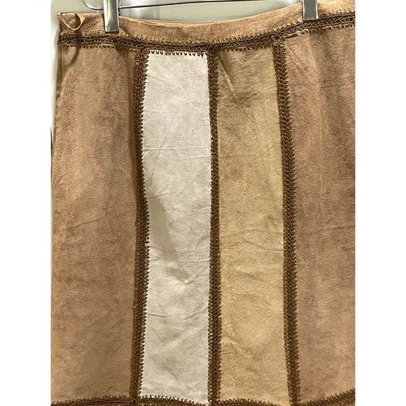 Express Vgt‎ Suede Leather Crochet Patchwork Skirt Lined Scalloped Hem Western - Picture 5 of 9